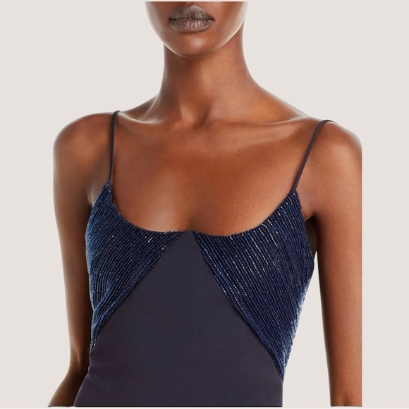 CUSHNIE Embellished Beaded Neckline Bodice Bodycon Cocktail Pencil Midi Dress - Picture 4 of 16